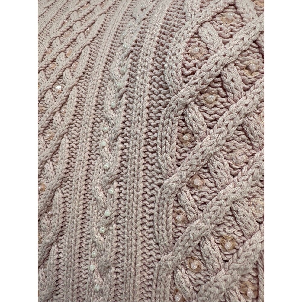 Vintage Wainscott Sweater Womens M Pink Cable Knit Beaded Sequin Turtleneck - Picture 4 of 7